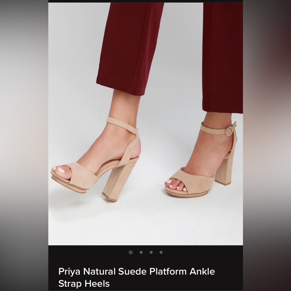 Natural Suede Platform Ankle Strap Heels